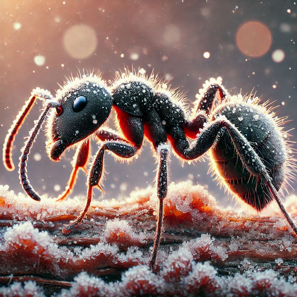 an ai-generated image of ant in winter